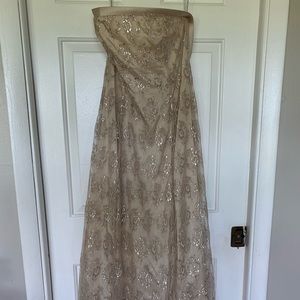 Gold, strapless gown with gorgeous back detail